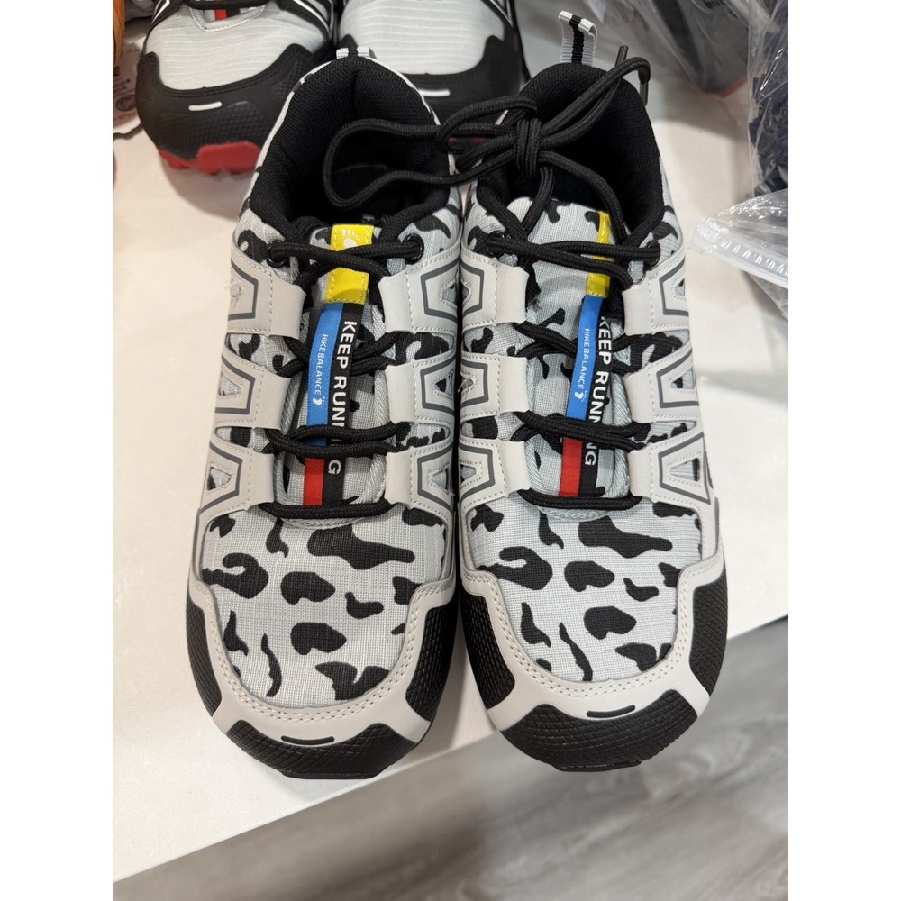 Hike Balance Cow Print Trail Running Shoes Sneakers Black White Size 39